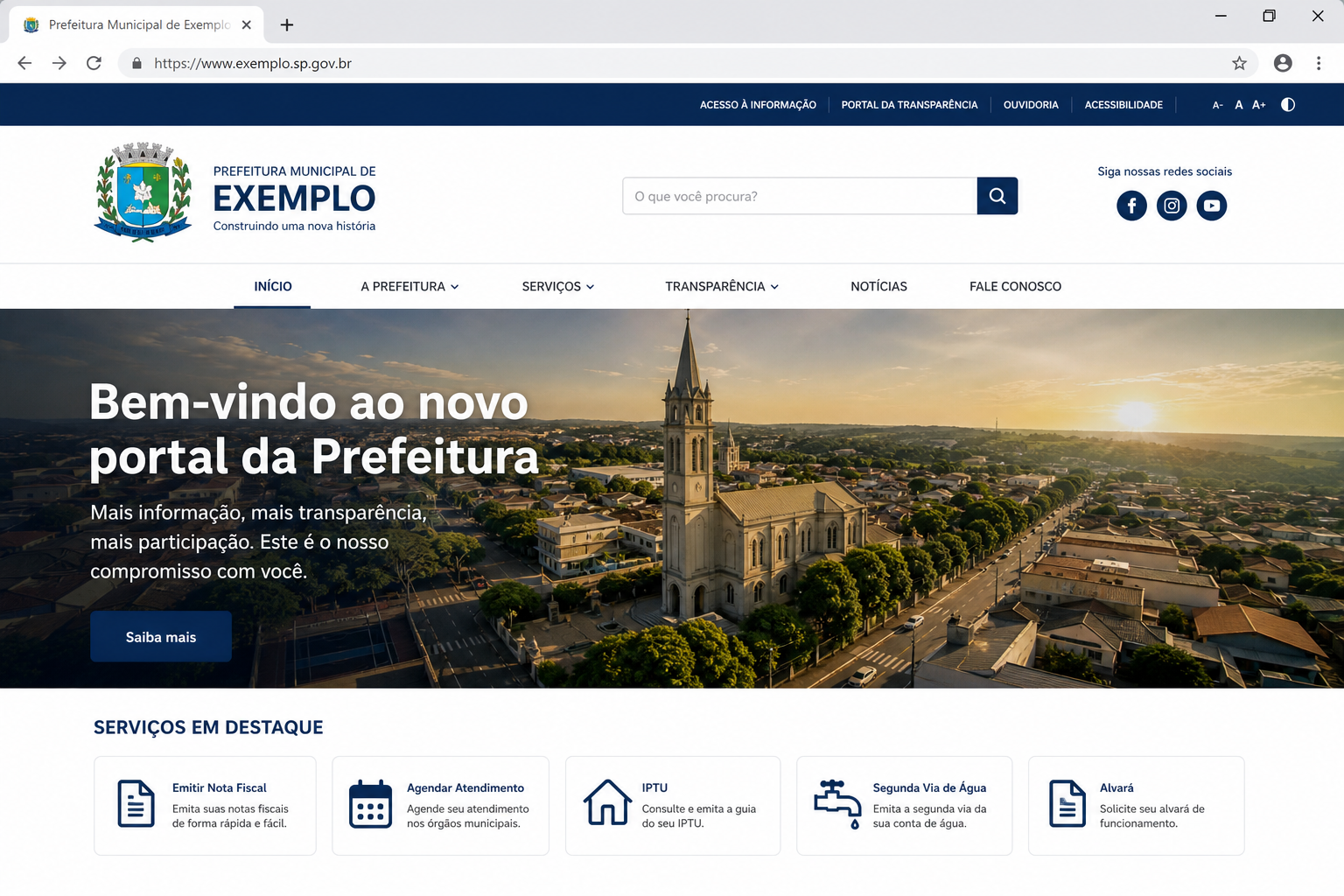 Portal de transparência pública com navegação clara e estrutura organizada